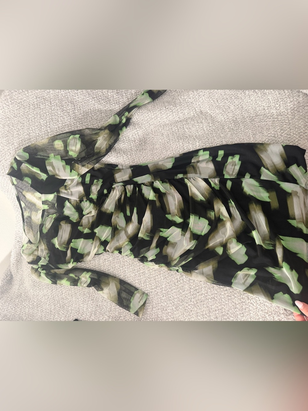 DKNY Black Dress with Green & Cream Abstract Motif